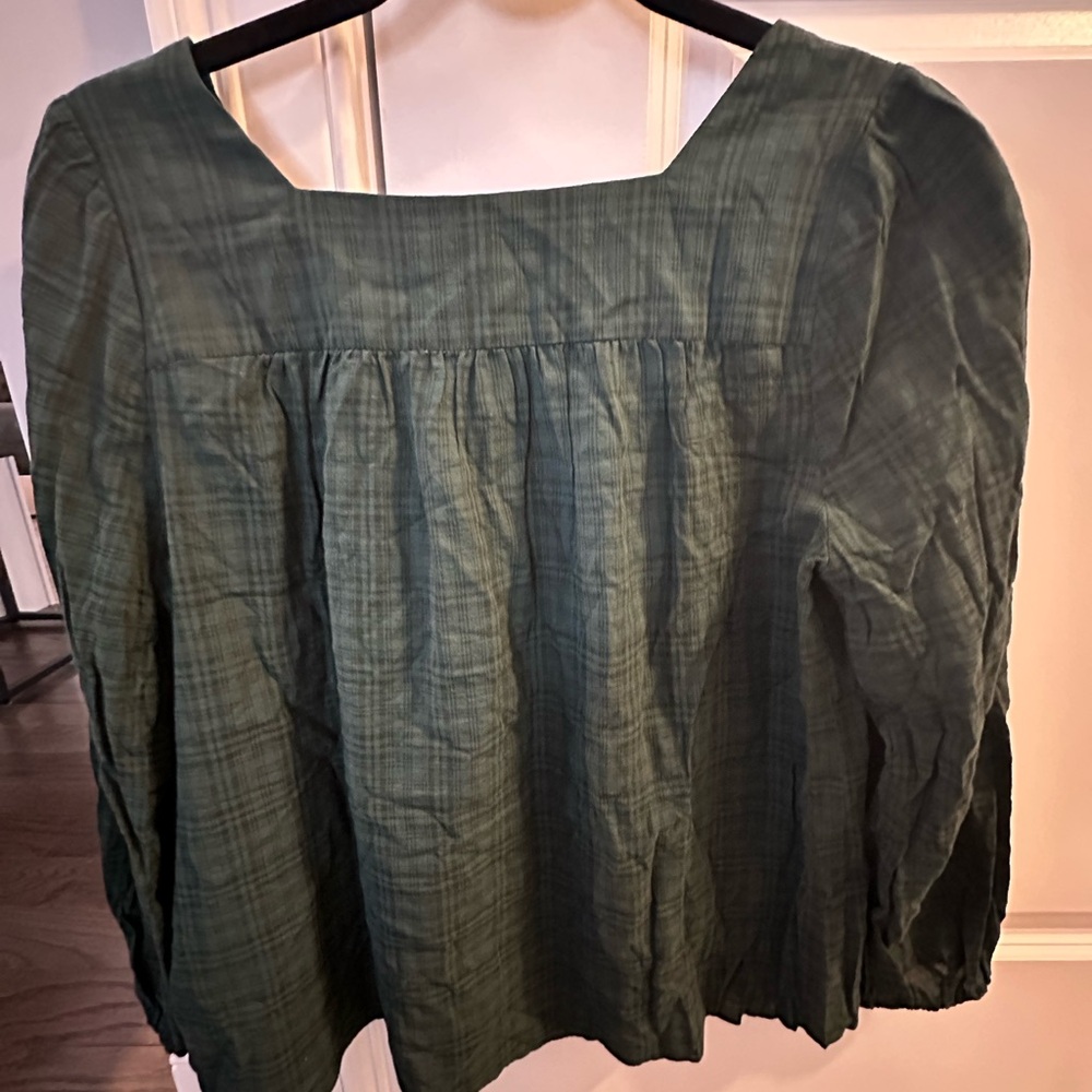 Madewell Plaid Square-Neck Peasant Top - Picture 2 of 6